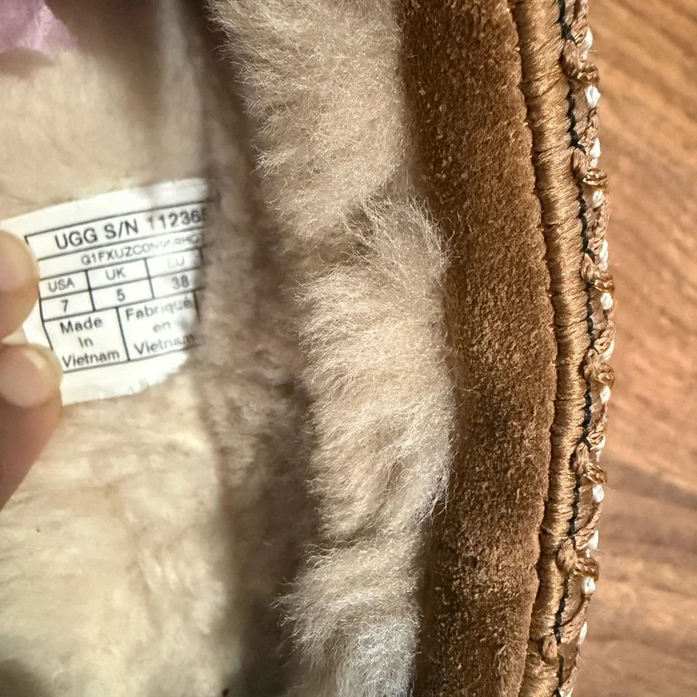 UGG Women's Tan and Cream Cow Print Slippers - Picture 6 of 8